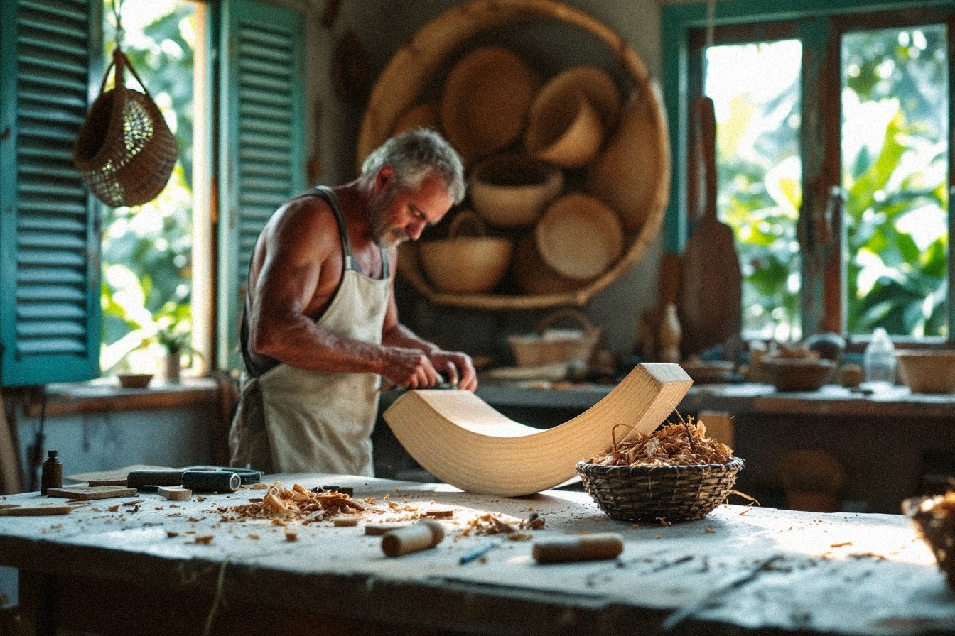 Artisan calédonien au travail dans son atelier en Nouvelle-Calédonie
